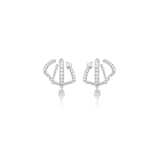 Petite Diamond Pave Cages With Single Pear Drop Earrings