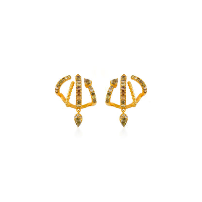 Petite Fancy Color Diamond Pave Cage With Single Pear Drop Earrings