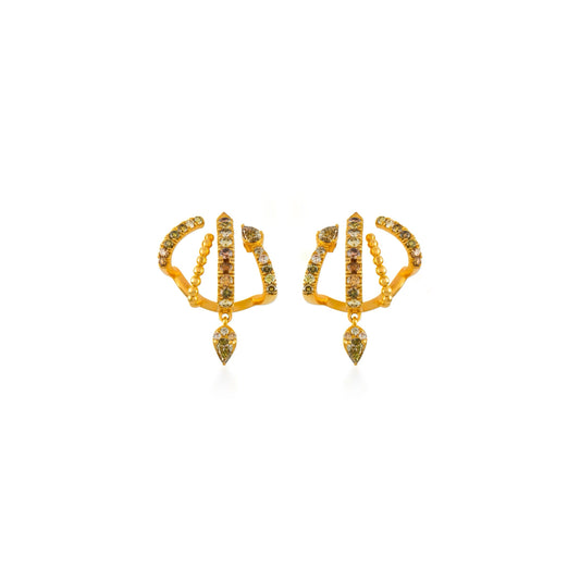 Petite Fancy Color Diamond Pave Cages With Single Pear Drop Earrings