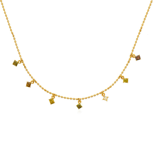7 Cushion Fancy Color Diamond Drop Necklace