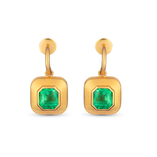 Ishtar Emerald Bezel Drop Earrings