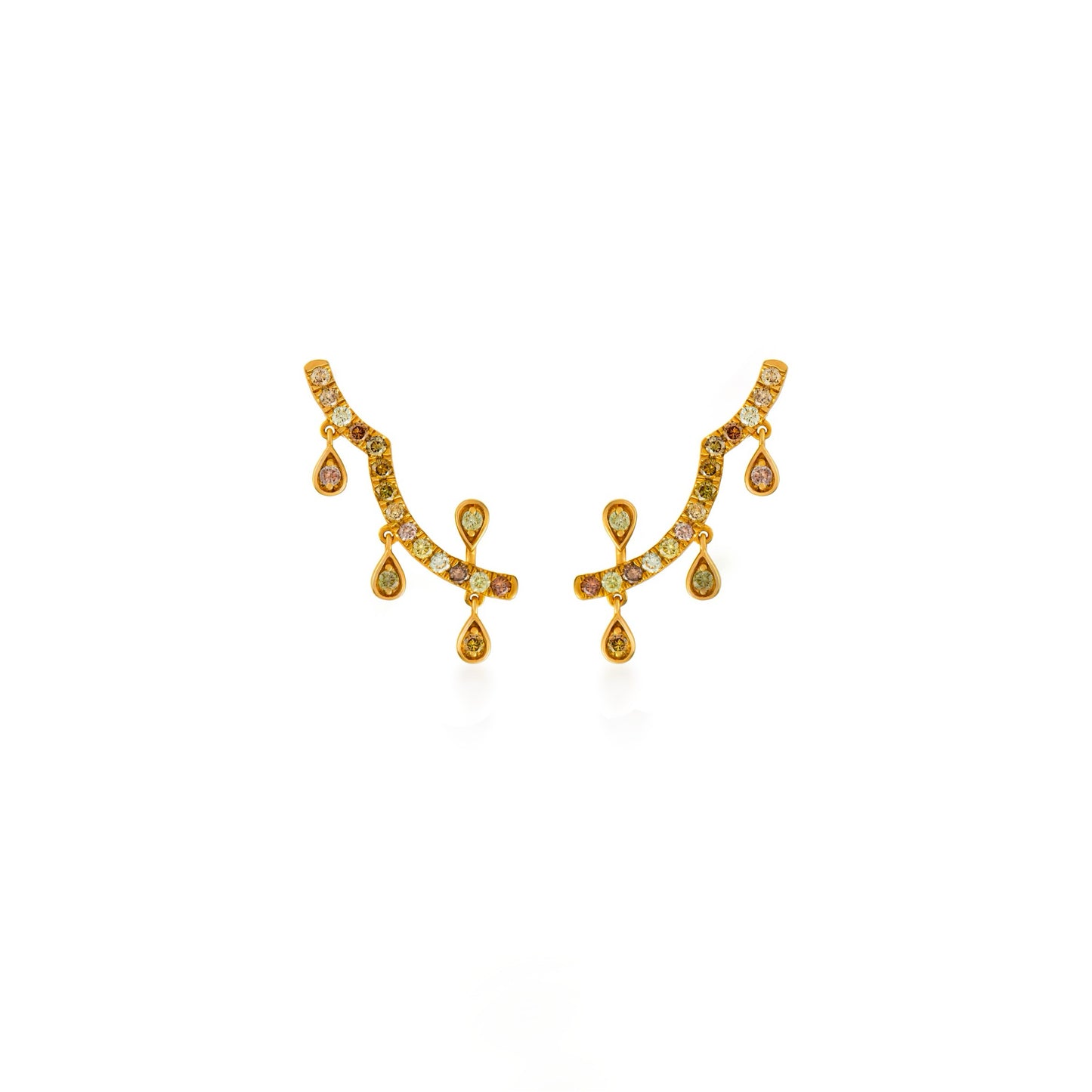 Fancy Color Pave Dancing Drop Diamond Ear Climbers