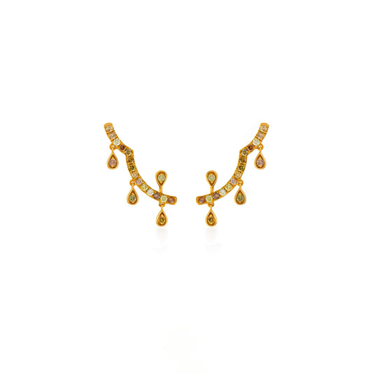 Fancy Color Pave Dancing Drop Diamond Ear Climbers