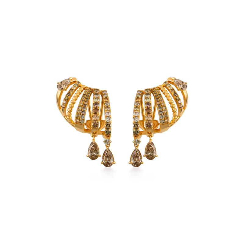 Fancy Color Diamond Pave Cage Pear Drops Earrings