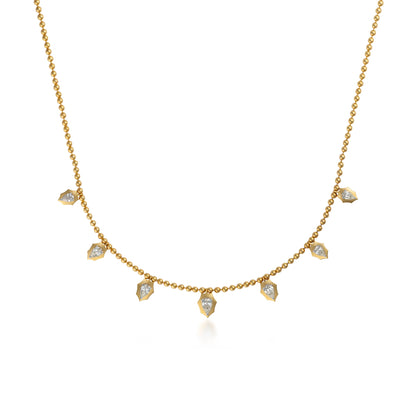 7 Diamond Pear Bezeled Shield Drop Necklace