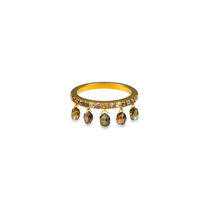 Dancing Fancy Color Diamond Briolette Drop Ring