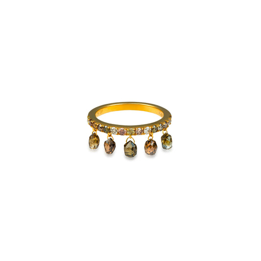Dancing Fancy Color Diamond Briolette Drop Ring