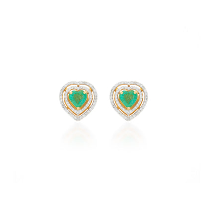 Ishtar Heart Emerald & Diamond Pave Stud Earrings