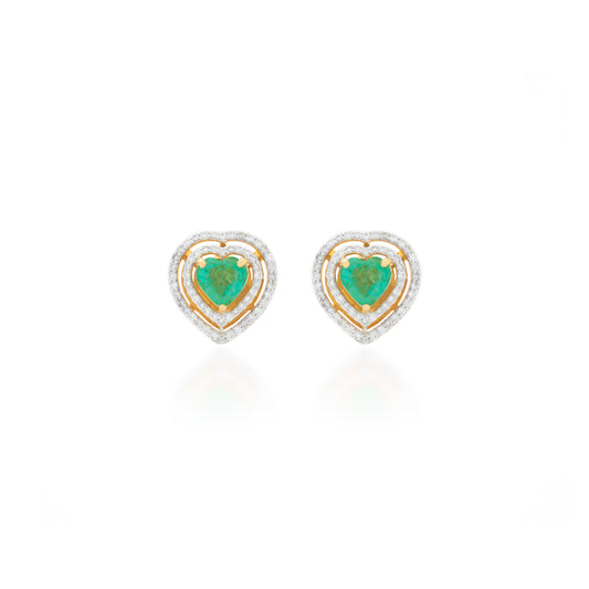 Ishtar Heart Emerald & Diamond Pave Stud Earrings