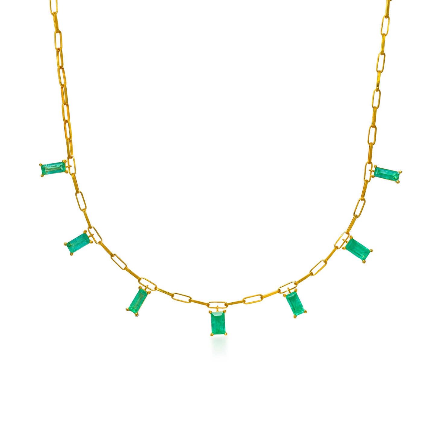 Dancing Emerald Baguette Drop Necklace