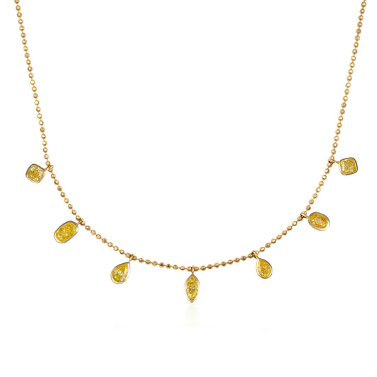 9 Yellow Diamond Fancy Shape Drop Necklace