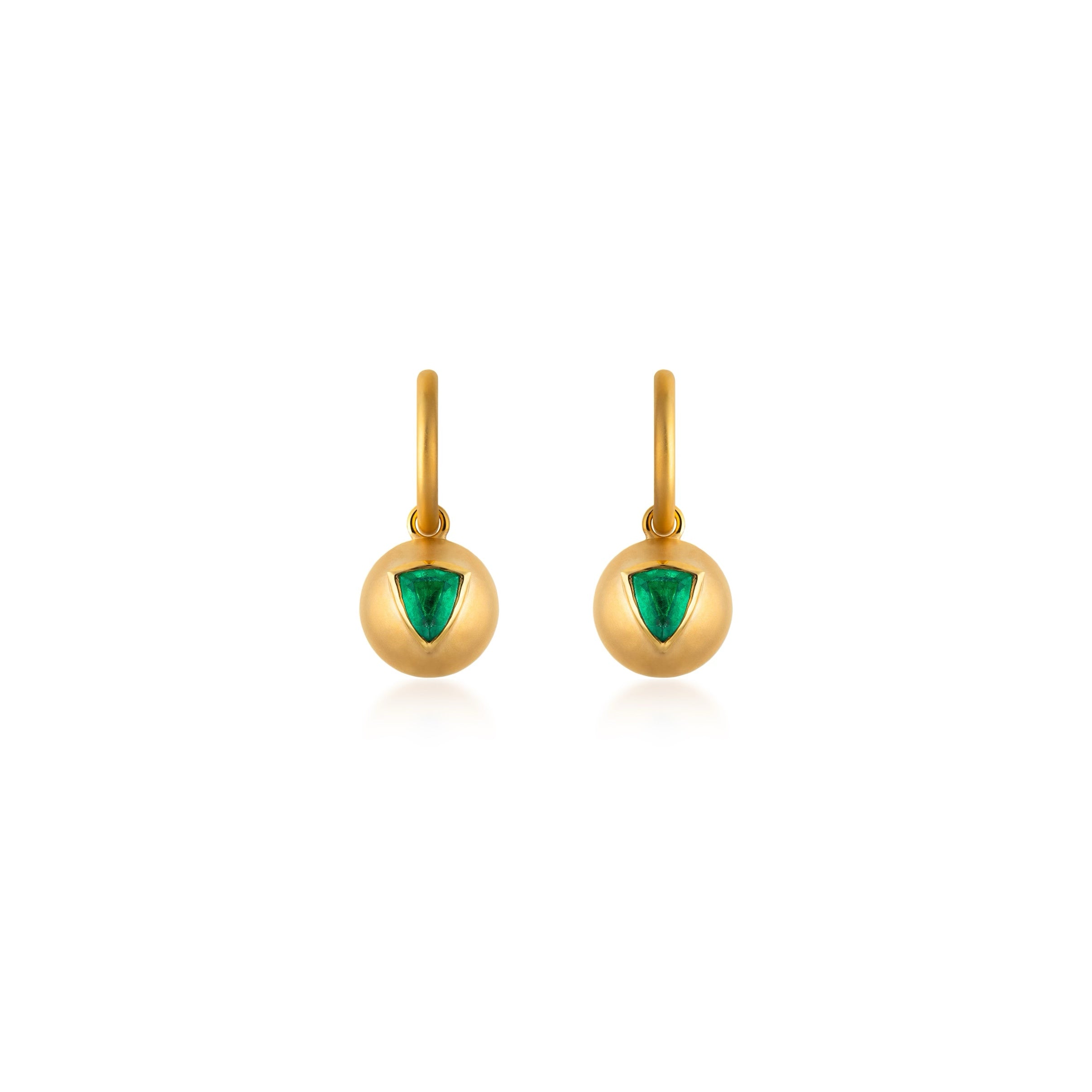 Emerald Sphere Drop Hoop Earrings