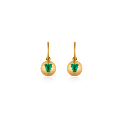 Emerald Sphere Drop Hoop Earrings