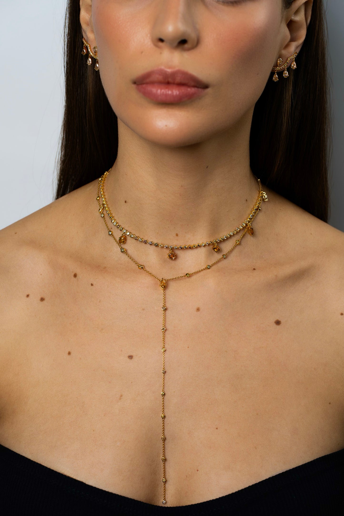 Fancy Color Diamond Dancing Bezel Lariat Necklace