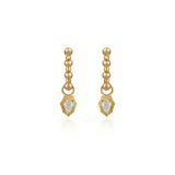 Beaded Huggies With Bezeled Shield Pear Diamond Drop