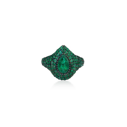 The Gaia Emerald Pear Pave Ring