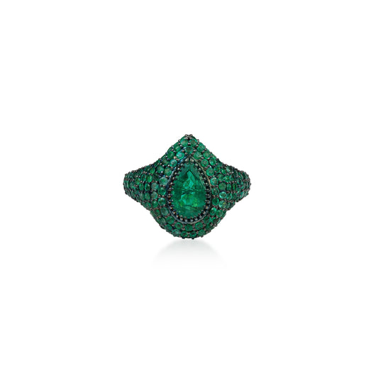 The Gaia Emerald Pear Pave Ring