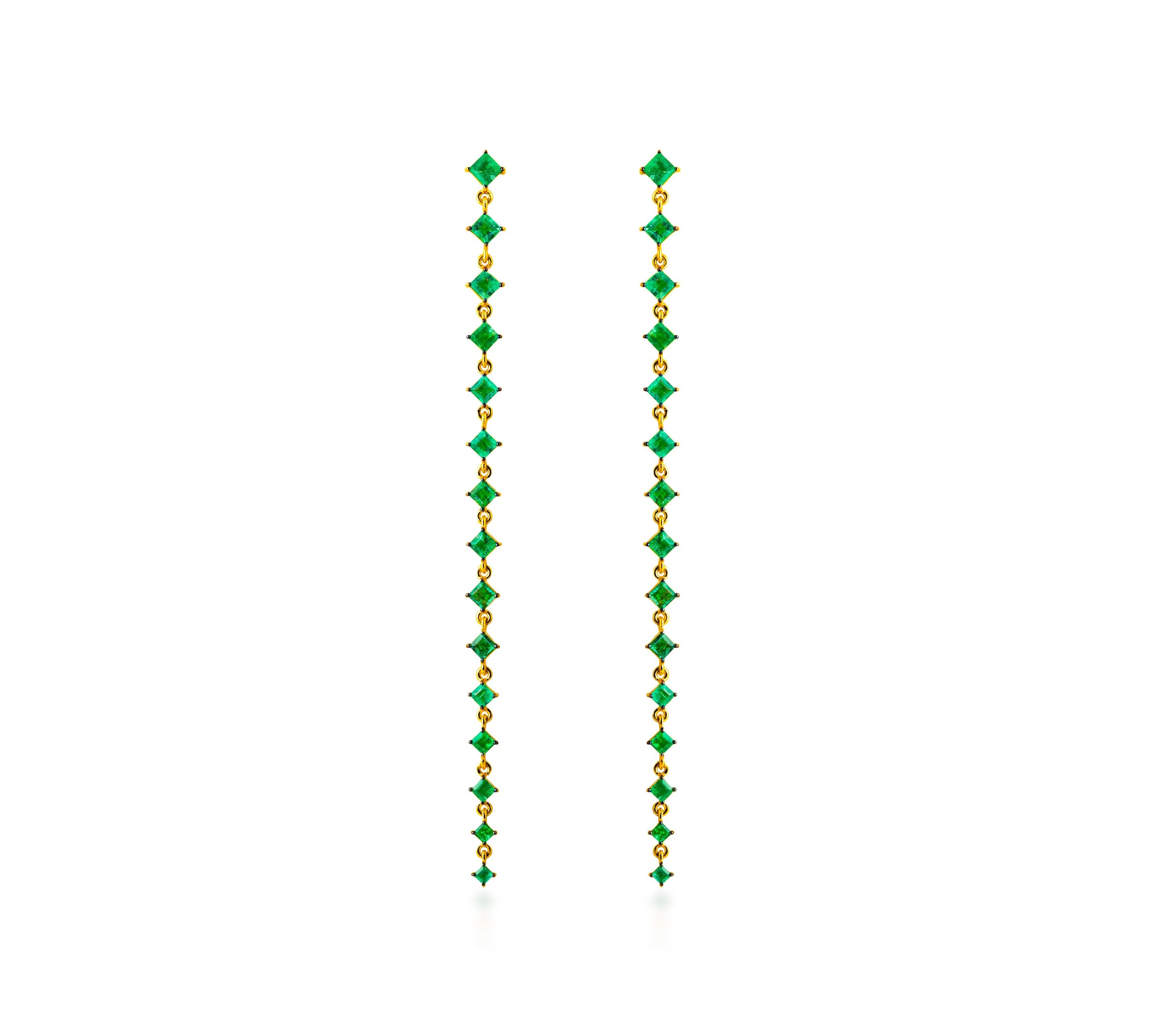 Dancing Linear Emerald Princess Drop Earrings