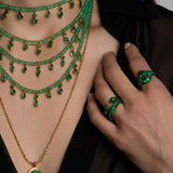 Rhodium-Plated Emerald Pave Gap Ring