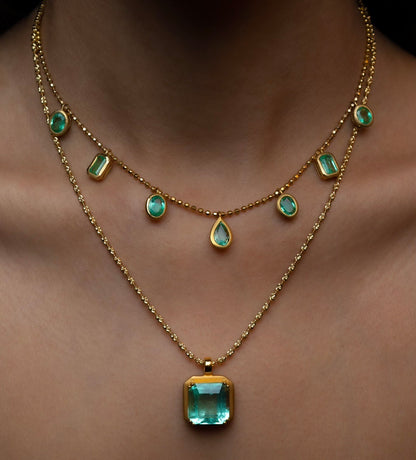 7 Fancy Shape Emerald Drop Necklace