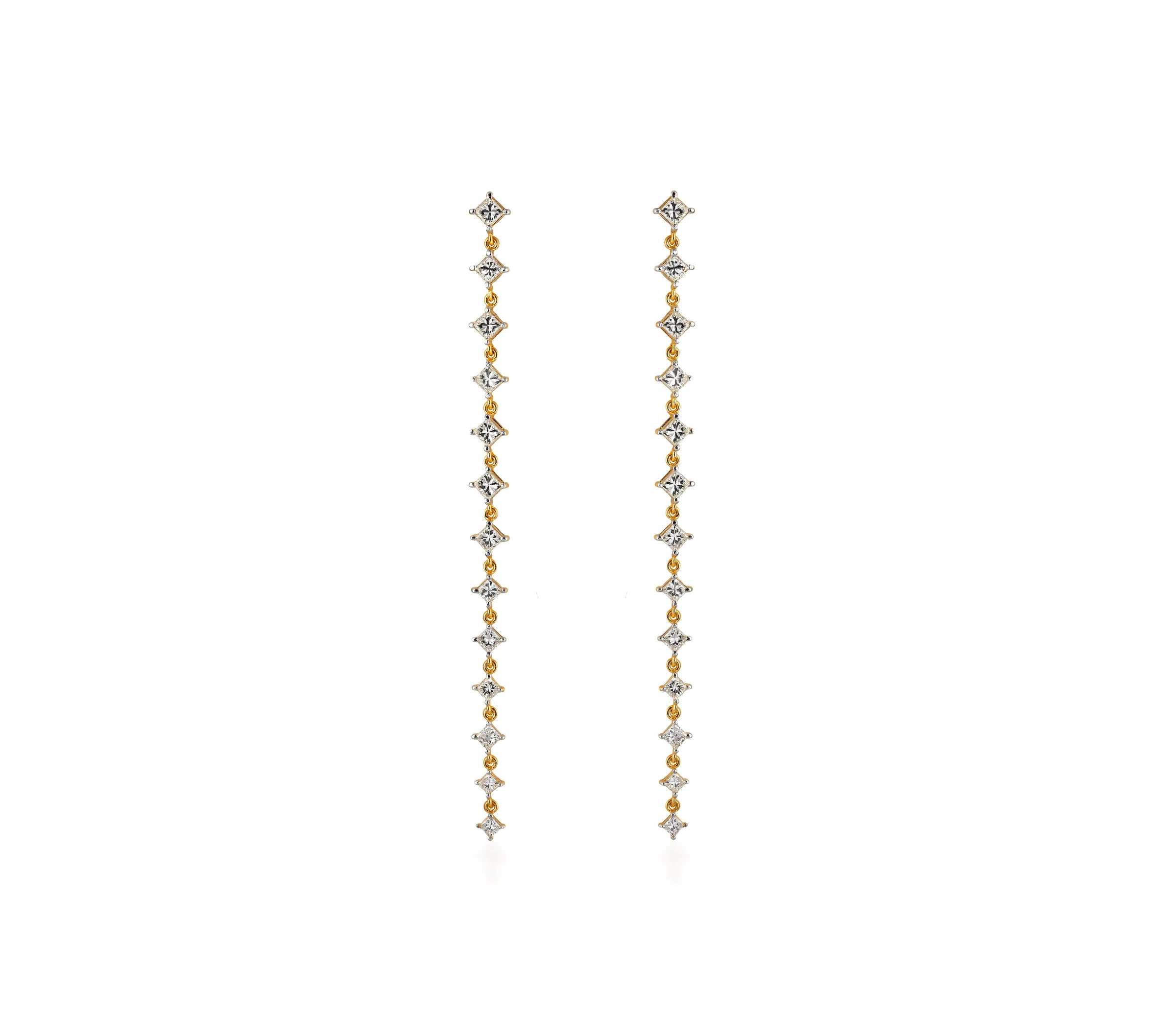 Dancing Linear Princess Diamond Drop Earrings
