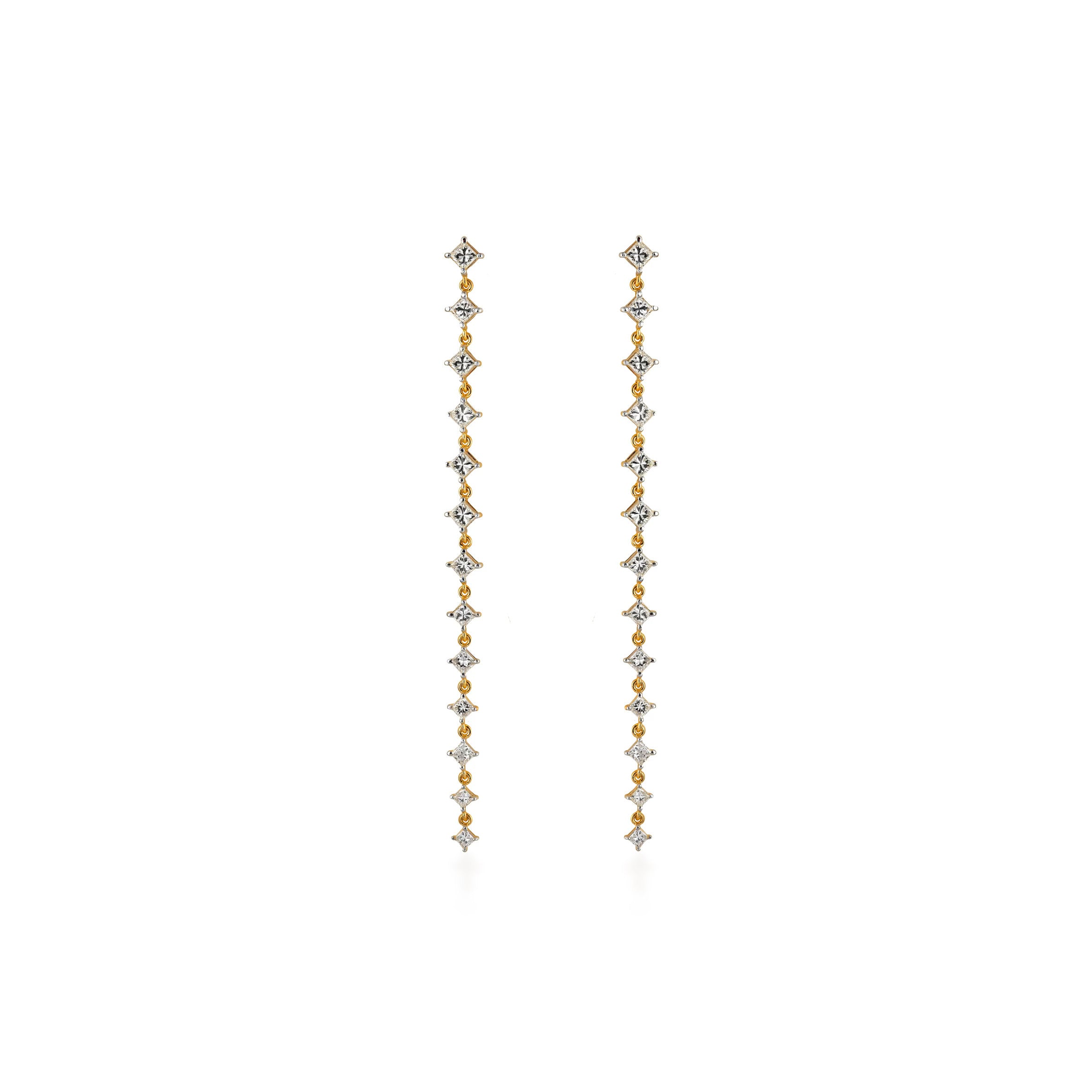 Dancing Linear Princess Diamond Drop Earrings