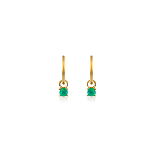 Petite Emerald Cushion Cut Diamond Huggies