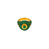 Rhodium-Plated Emerald Center Stone Signet Ring