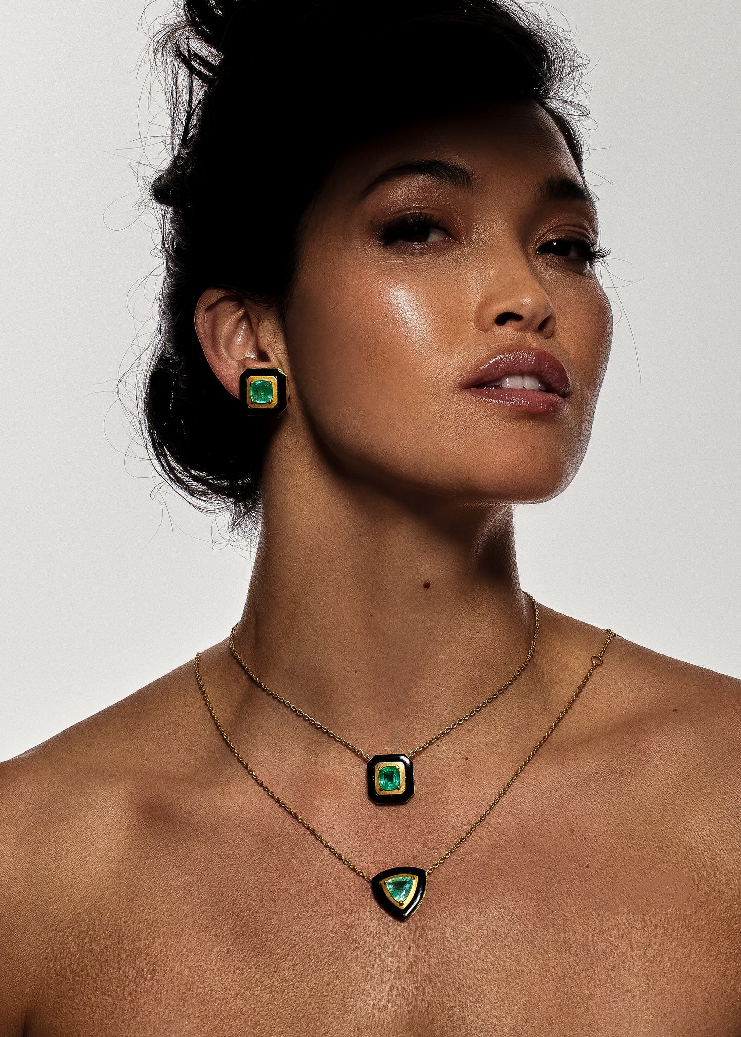 Ishtar Trillion Emerald & Onyx Necklace