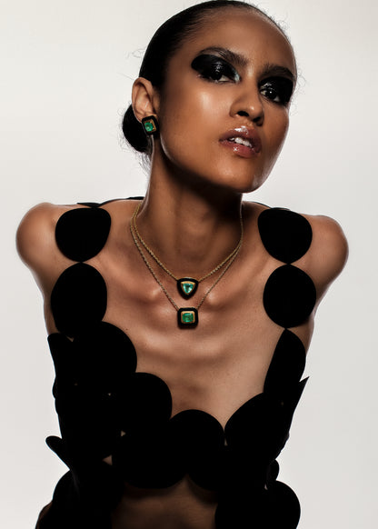 Ishtar Trillion Emerald & Onyx Necklace