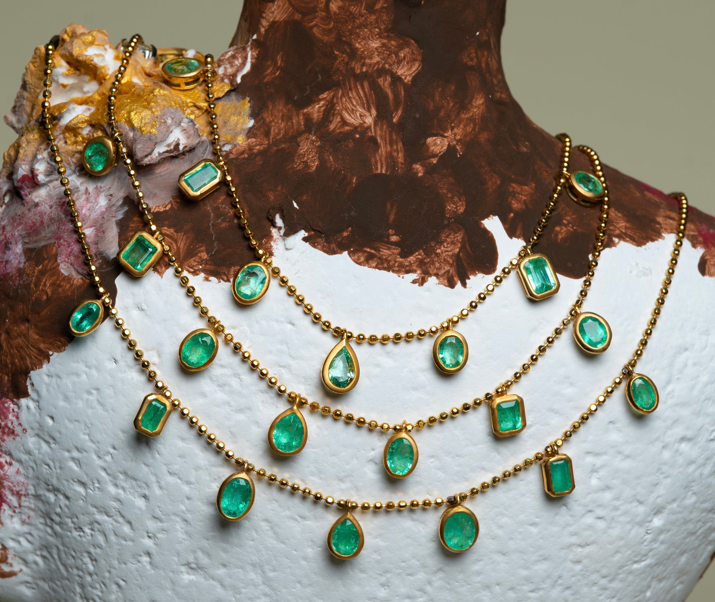 7 Fancy Shape Emerald Drop Necklace