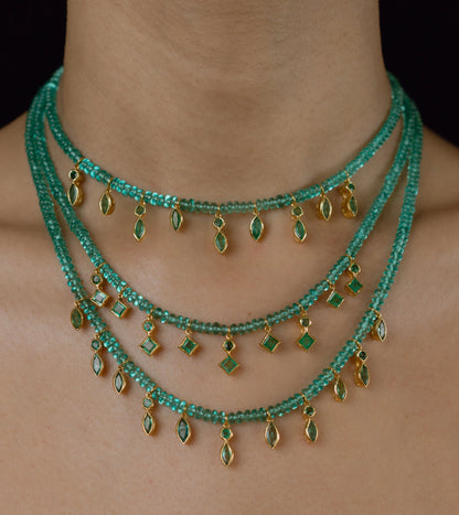 Emerald Bead 11 Marquise Drop Necklace 18"