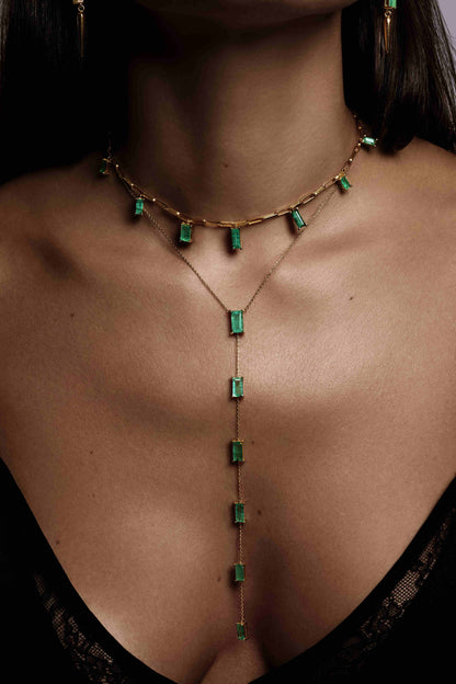 Emerald Baguette Lariat Necklace