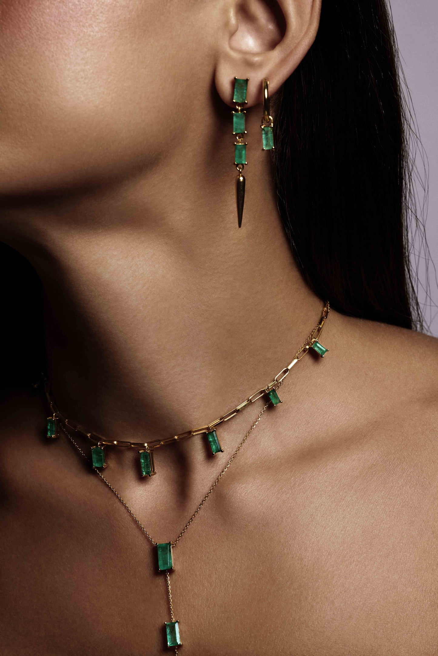 Emerald Baguette Lariat Necklace