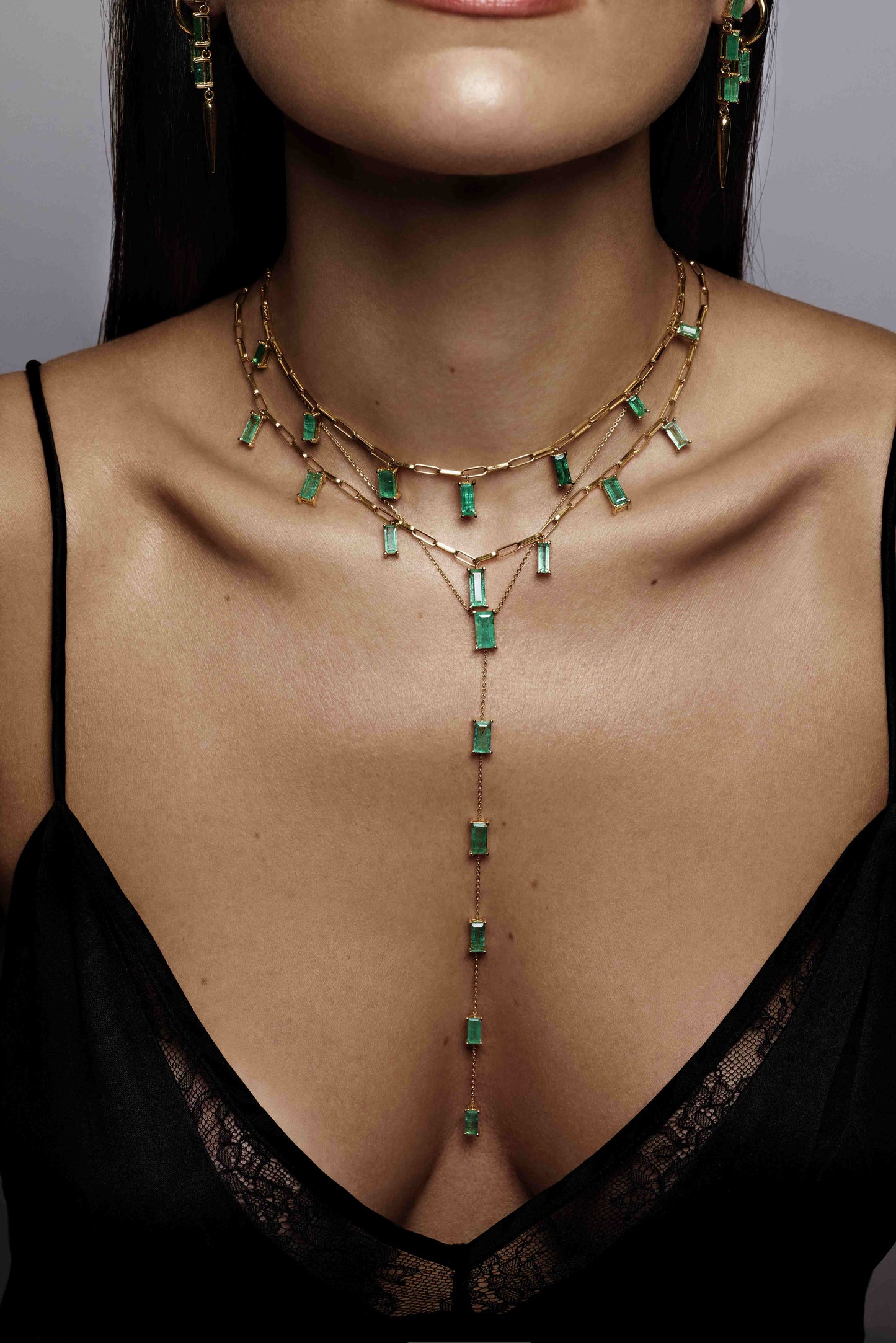 Emerald Baguette Lariat Necklace