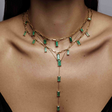 Emerald Baguette Dancing Drop Necklace