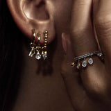 Beaded Huggies With Bezeled Shield Pear Diamond Drop