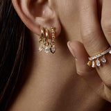 Single Huggie With Floating Shield Diamond Drop