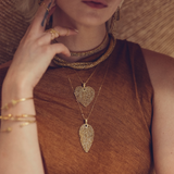 Natural Color Mesh Leaf Pendant Necklace