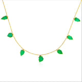 Carved Emerald Leaf Drop Necklace