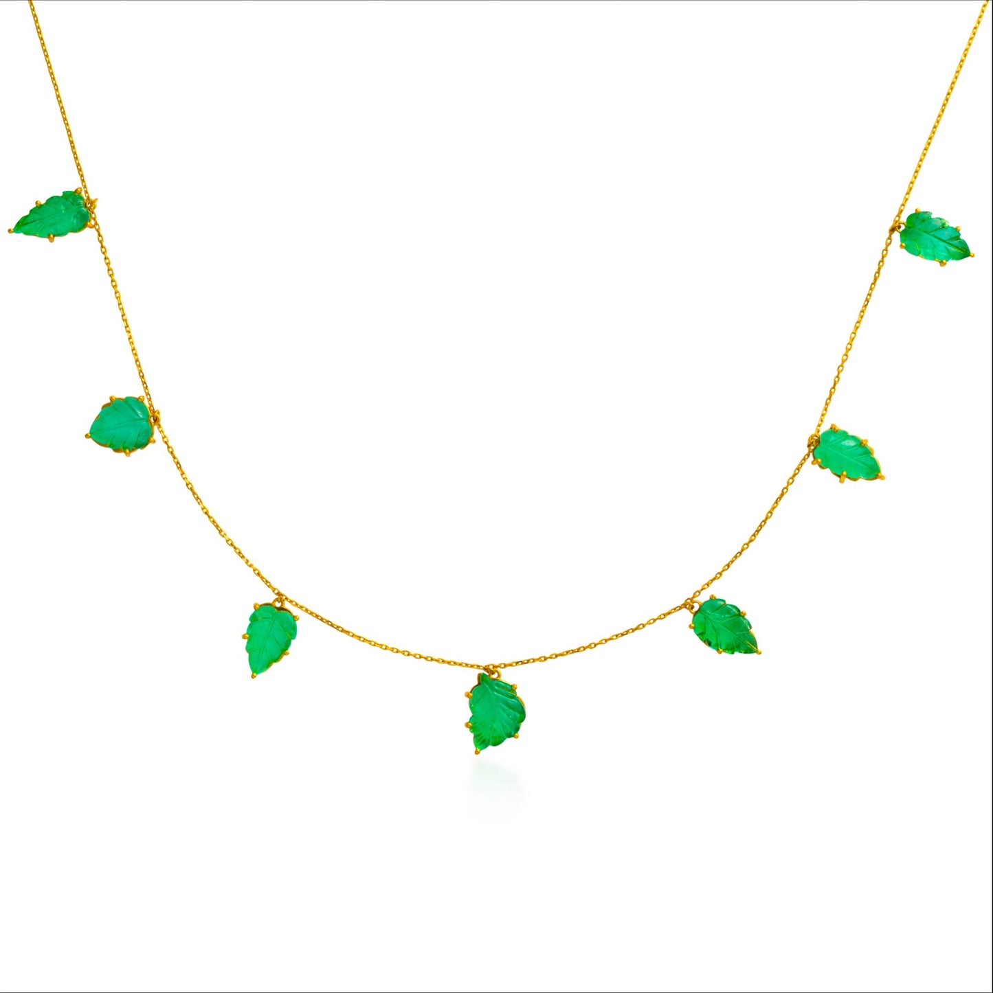 Carved Emerald Leaf Drop Necklace