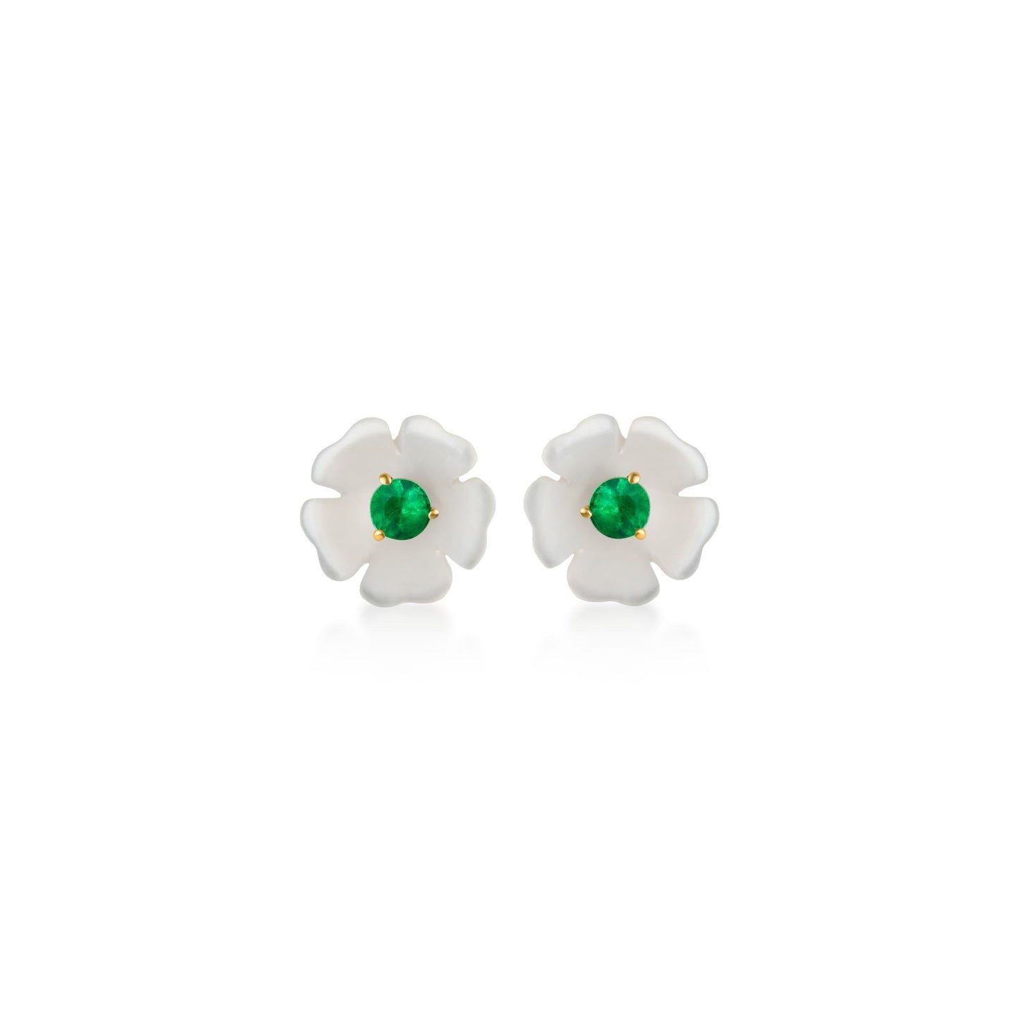 Mother of Pearl Emerald Daisy Stud Earrings