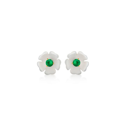 Mother of Pearl Emerald Daisy Stud Earrings