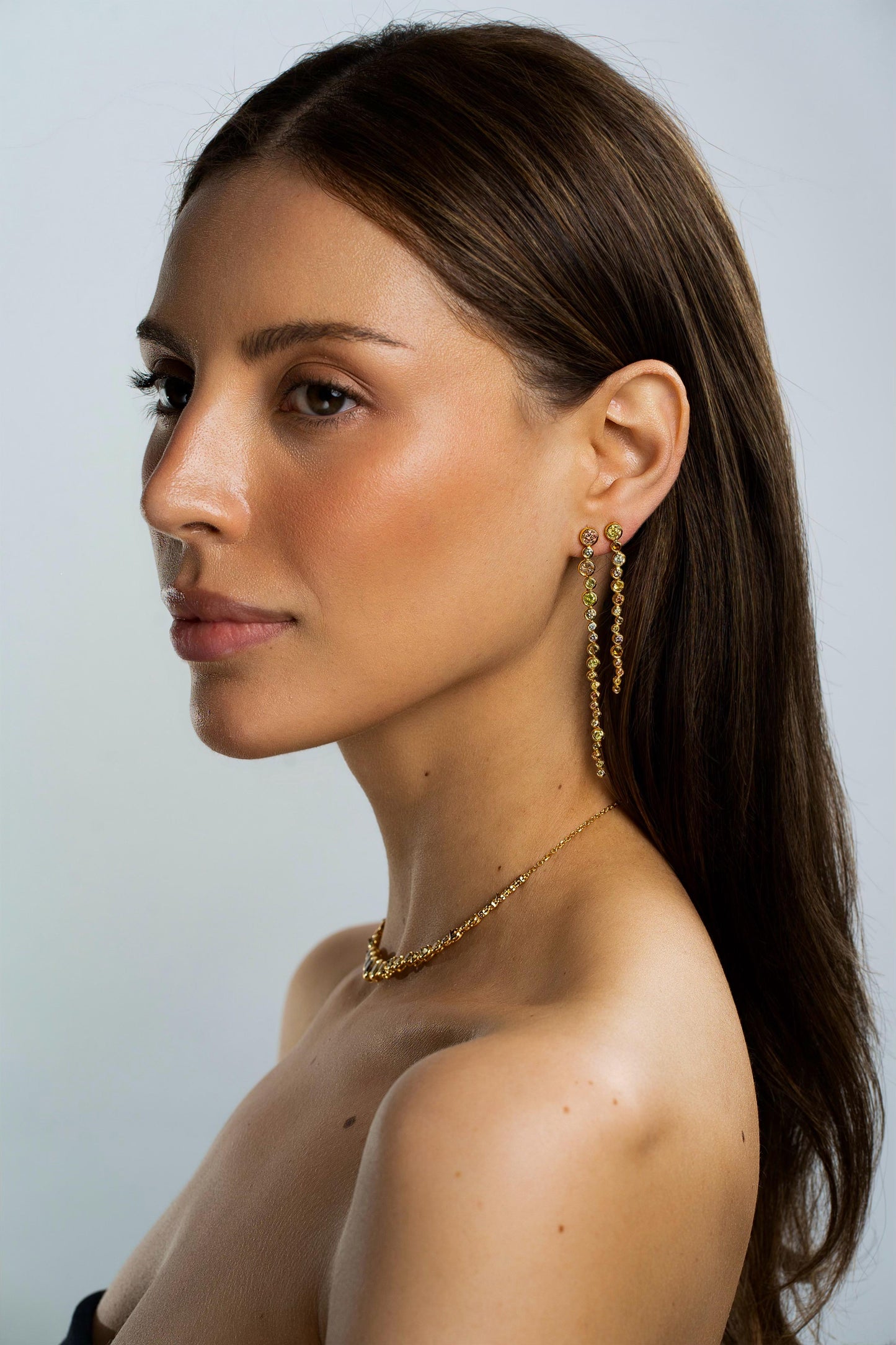 Fancy Color Diamond Linear Bezel Reversed Set Earrings
