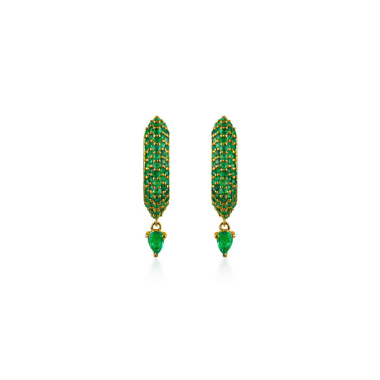 Stardust Emerald Pave Pear Drop Hoops