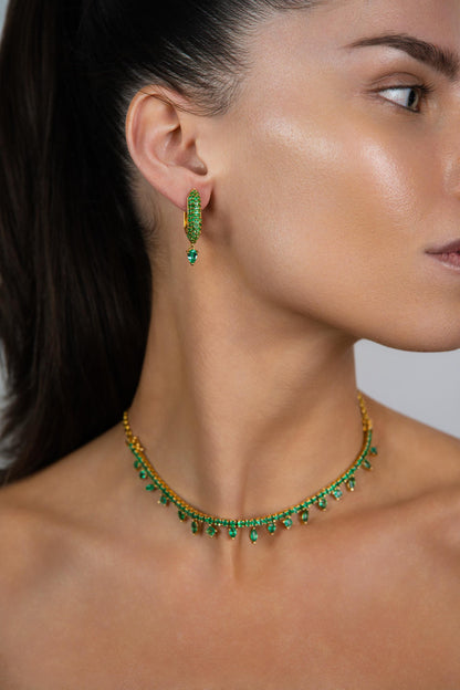 Stardust Emerald Pave Pear Drop Hoops