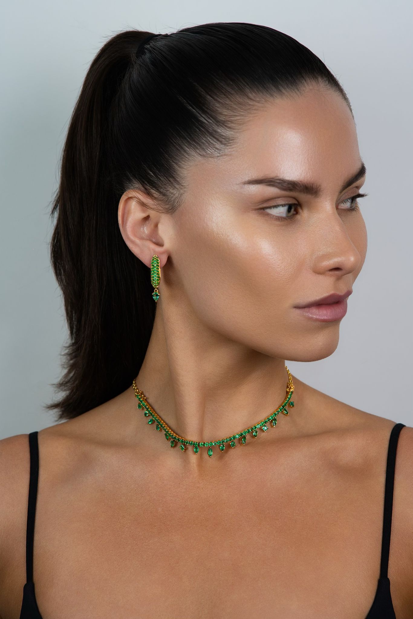 Stardust Emerald Pave Pear Drop Hoops