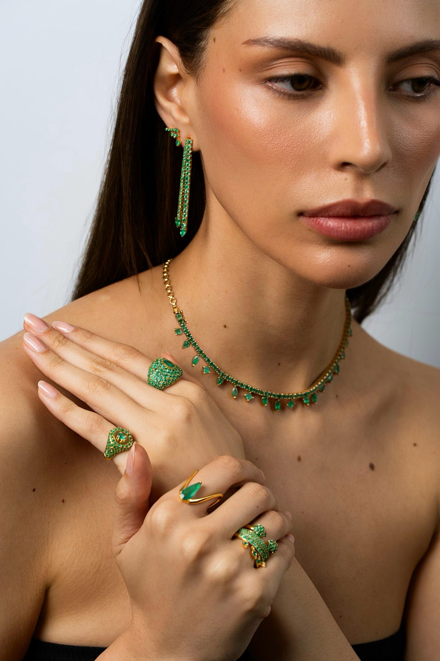 Emerald Double Linear Earring