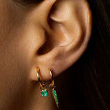 Petite Emerald Cushion Cut Diamond Huggies