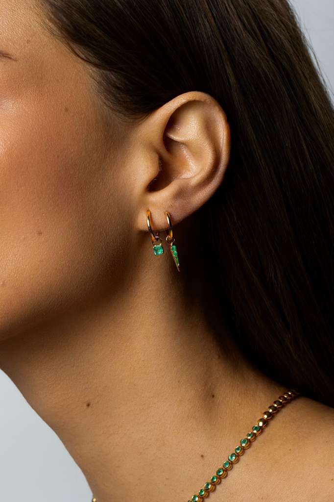 Emerald Diamond Pave Spike Huggie